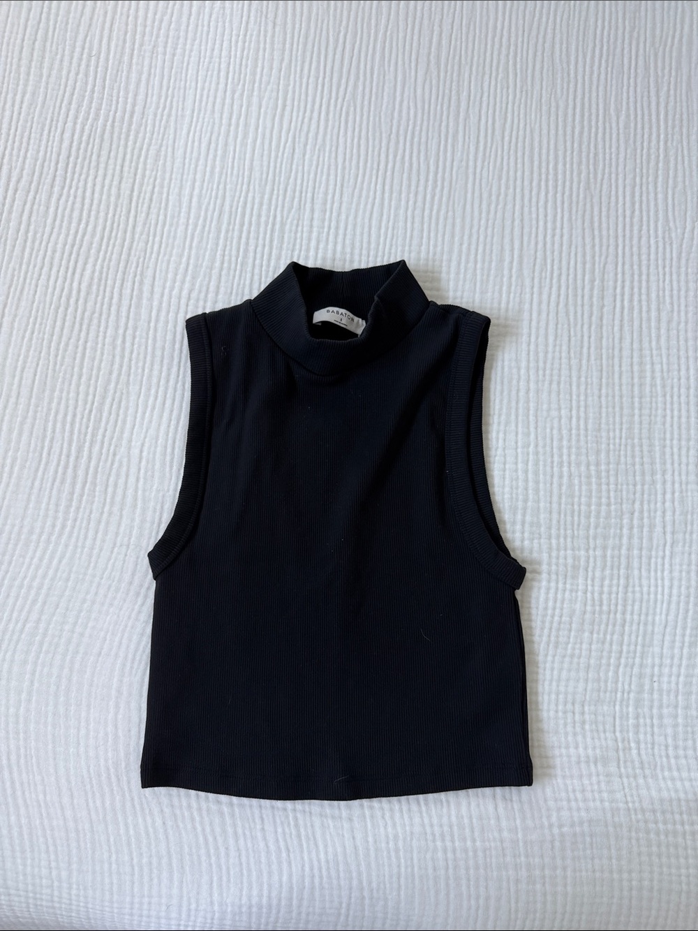 Babaton Black Ribbed Sleeveless Mock Neck Tank